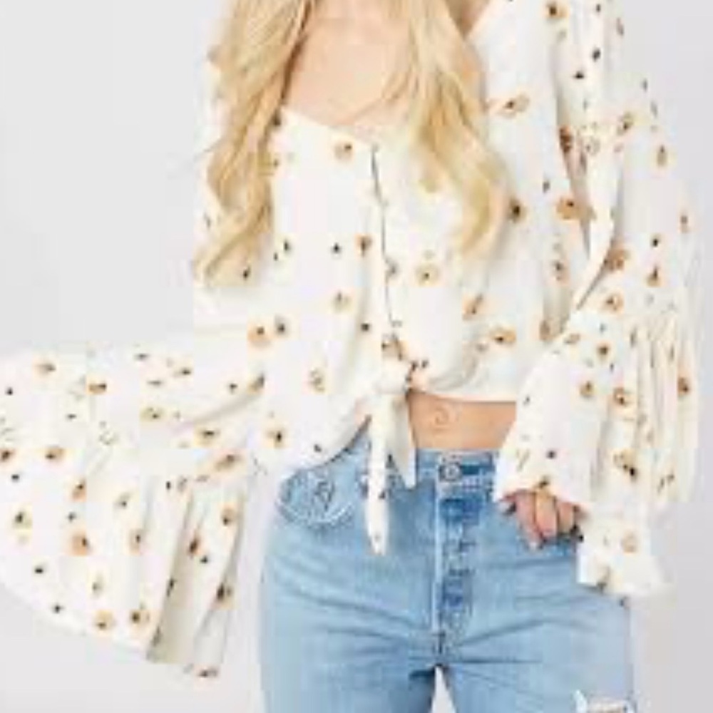 BILLABONG "Lust Wild Top" Tie-Up Crop Top w/Bell Sleeves Size Small